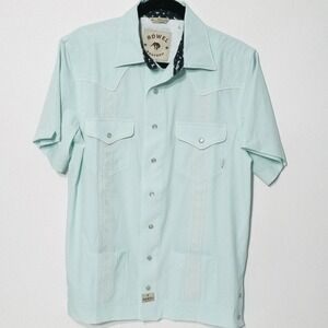 Rowel Western Performance Guayabera Shirt Medium Green Pearl Snap Stretch NWT